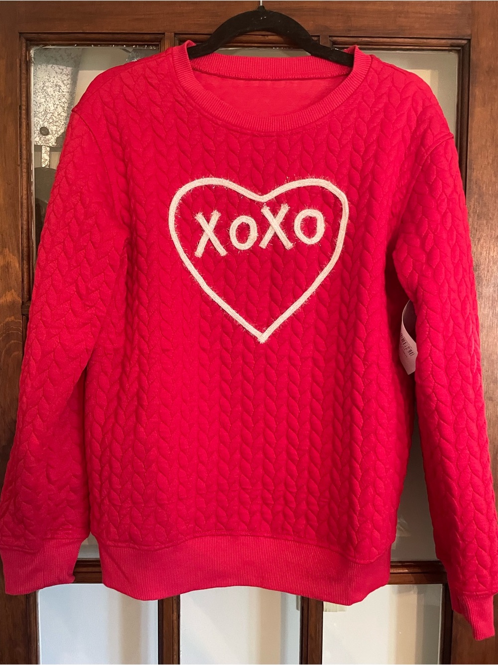 Red Quilted 'XOXO' Crewneck Sweater